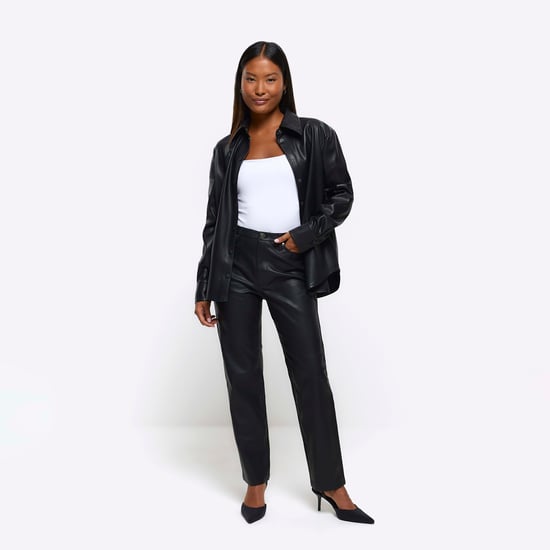 River Island Womens Straight Trousers Petite Black Faux Leather