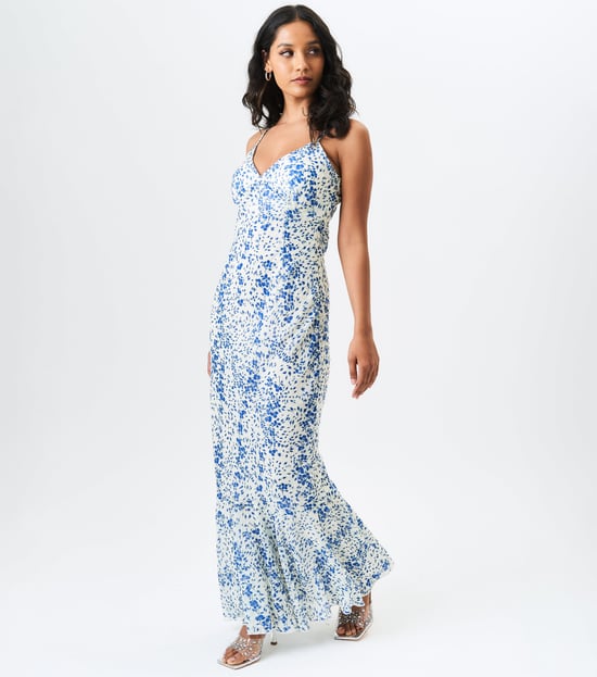 Dobby Bloemen Chiffon Spaghetti Maxi Jurk - Image 3