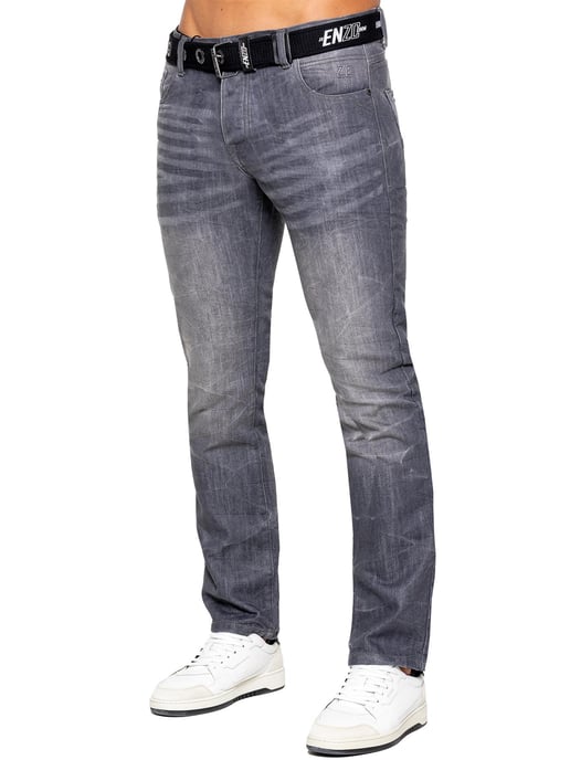 Enzo Mens Denim Straight Fit Jeans - Grey