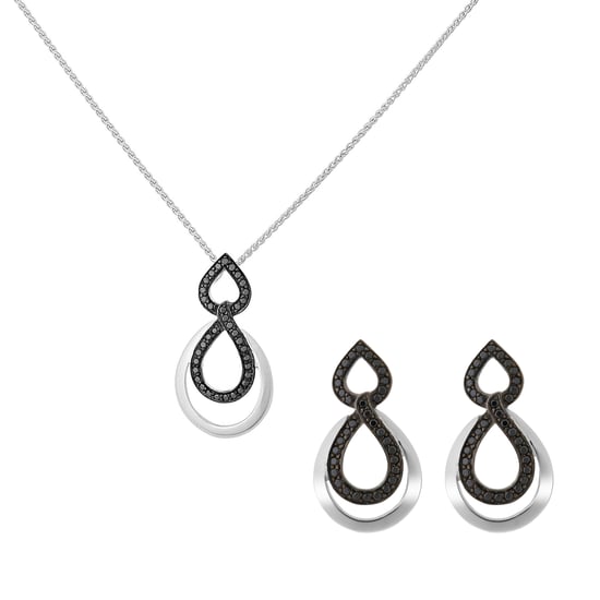Orphelia 'Amber' Dames 925 Sterling Zilveren Set: Ketting-Hanger + Oorbellen - Zilver/Zwart SET-7092/2 - Image 1