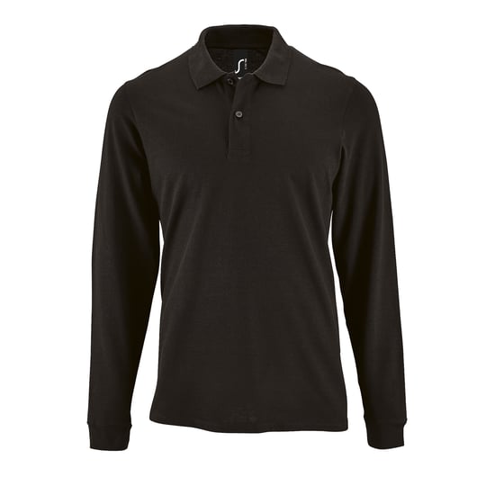 SOLS Mens Perfect Long Sleeve Pique Polo Shirt (Black) - Image 1