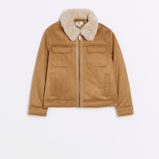 River Island Kids Boys Shearling Jacket Brown Suedette