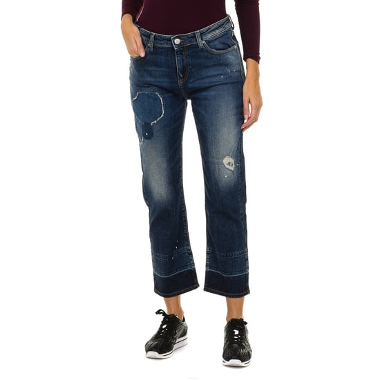 Women's long worn and torn effect denim pants 6Y5J10-5D2XZ - Image 1