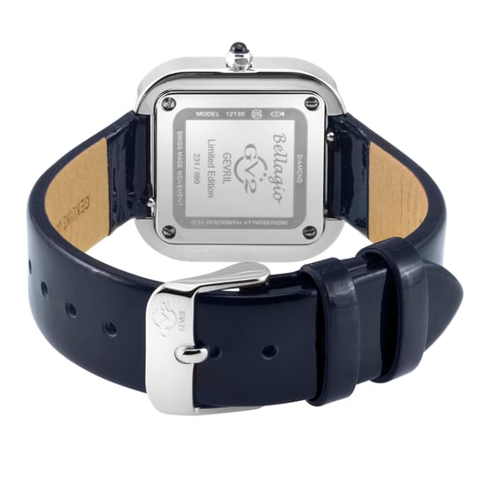GV2 Bellagio Women's Swiss Made Diamond Watch, Silver-White Dial, Genuine Dark Blue Handmade Leather Strap