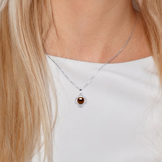 CLOVER Necklace Freshwater Pearl 9-10 mm Chocolate 925
