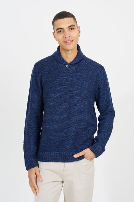 Navy Shawl Neck Textured Knit Jumper