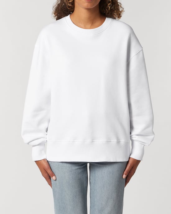 Dualism Unisex Relaxed Crew Neck Sweatshirt in White