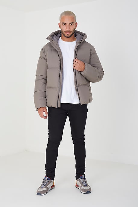 Taupe Hooded Bubble Jacket