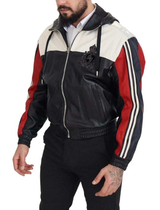 Dolce & Gabbana Svart Läder Huva Blouson Jacka Herrjacka - Image 4