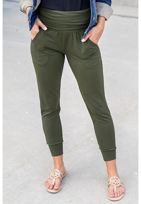 Women's Pleated Pocket Leggings in Green - Image 1