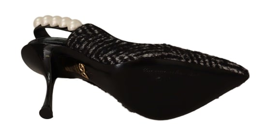Dolce & Gabbana Black Gray Pearl Slingbacks Women's Pumps Shoes - Image 3