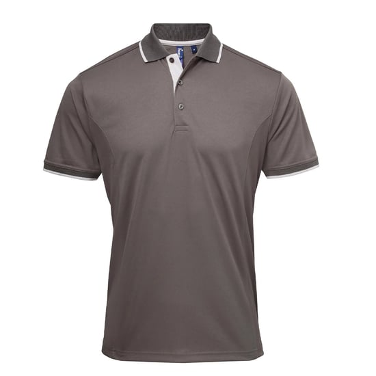 Premier Mens Coolchecker Contrast Pique Polo Shirt (Dark Grey/Silver) - Image 1