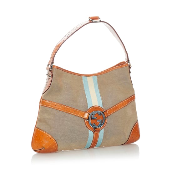 Vintage Gucci Web Canvas Reins Shoulder Bag Brown - Image 2