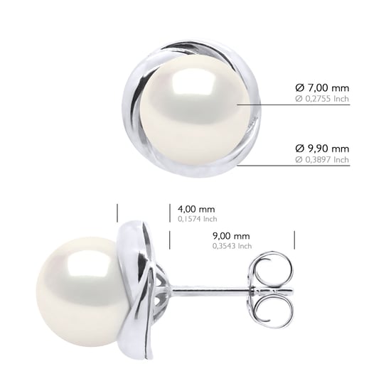 Earrings White Gold - Real Cultured Freshwater Pearls Round 7-8 mm
