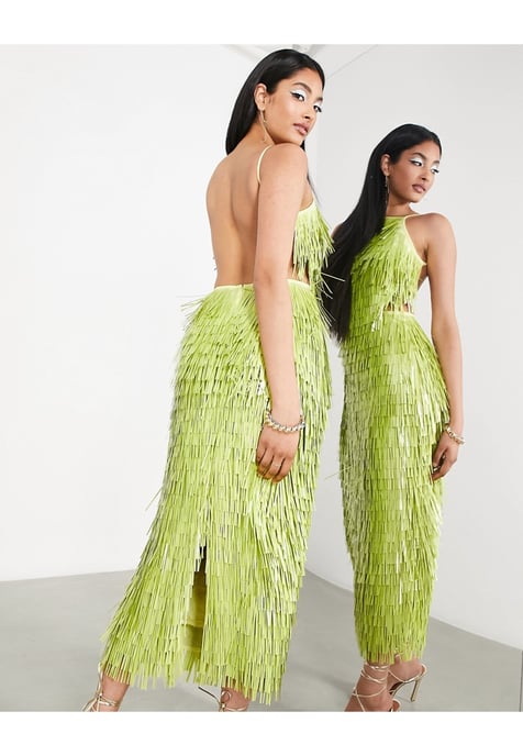 ASOS EDITION sequin shard halter midi dress in lime green