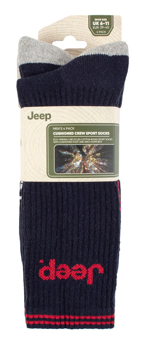Mens Sport Crew Socks | Jeep | 4 Pack Cotton Running Socks with Reinforced Heel and Toe - Navy - Image 2