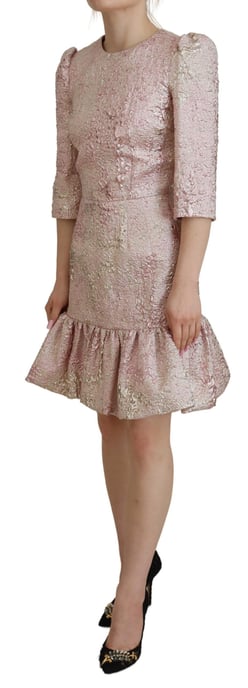 Dolce & Gabbana Roze Jacquard 3/4 Mouw Sheath Midi Damesjurk - Image 2