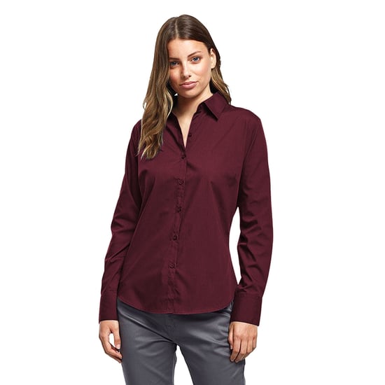 Premier Womens/Ladies Poplin Long-Sleeved Blouse (Burgundy) - Image 3