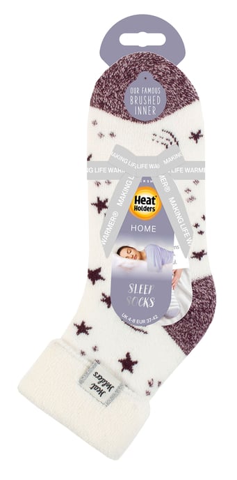 Mysiga damstrumpor med vändbar manschett | värmehållare | varma fluffiga loungestrumpor för vintern - Ivory/Cabernet Stars - Image 2