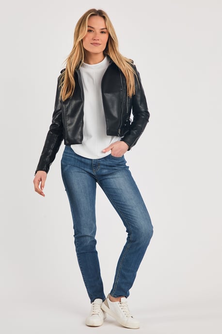 Black Faux Leather Biker Jacket - Image 3