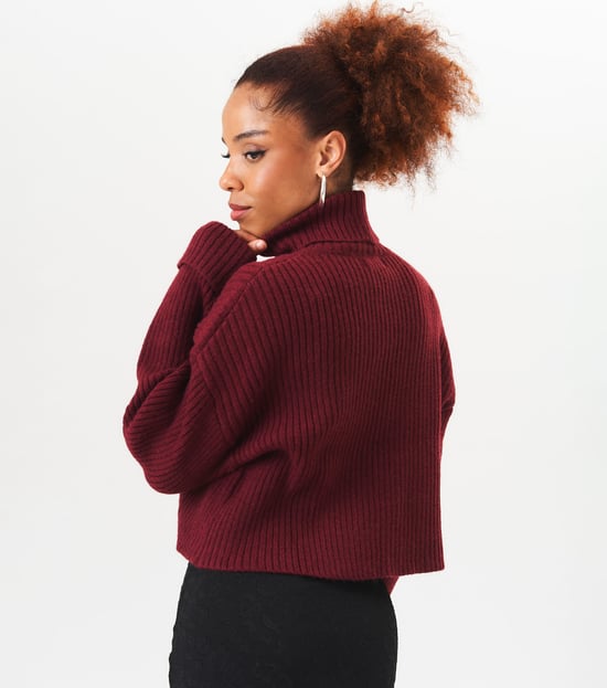High Neck Chunky Knit Crop Jumper - Image 4