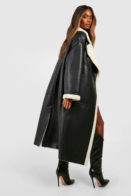 Borg Trim Maxi Aviator Coat - Image 3