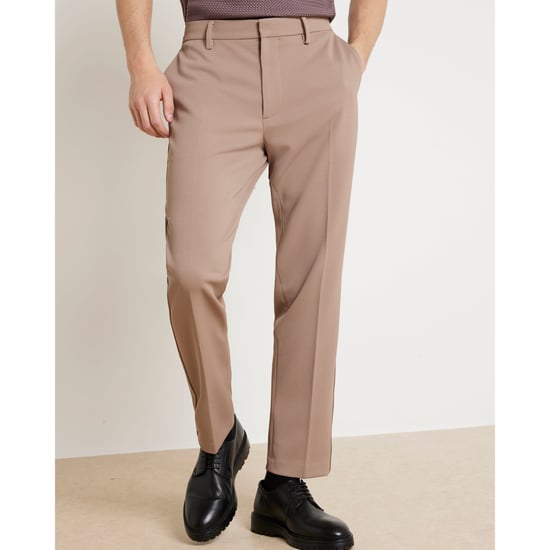 River Island Mens Slim Fit Trousers Beige Waffle Textured