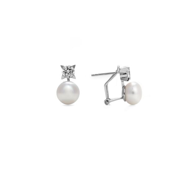 Luxenterörhängen med omega essential-lås i 925 sterlingsilver och vit pärla med rodiumpläterad yta - Image 1