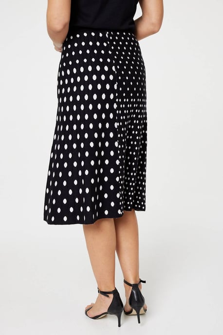 Black Polka Dot A-Line Knit Skirt