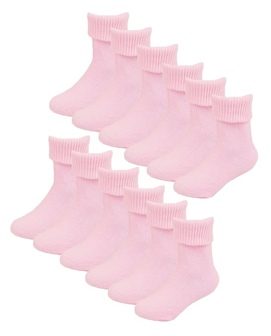 Baby Cotton Turn Over Top-strumpor | 6-parspaket | Sock Snob | Vanliga roliga strumpor för pojke och flicka - Rosa - Image 1