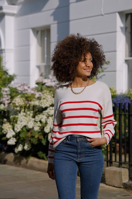 Ivory & Red Stripe Bow Detail Jumper