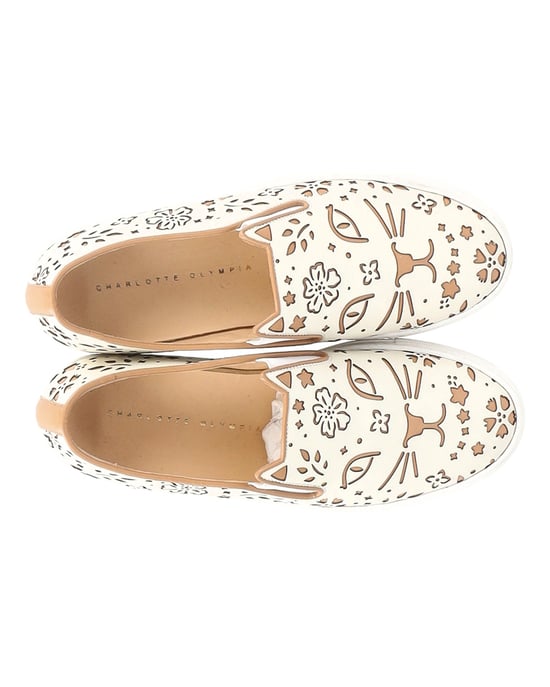 Charlotte Olympia Cool Cats Laser-cut Slip-On Sneakers in Cream Leather - Image 5