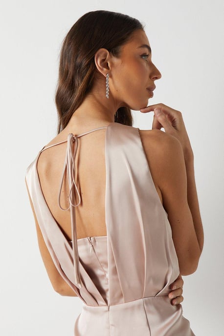 Ruched Waist Detail Satin Bridesmaids Dress - Image 5