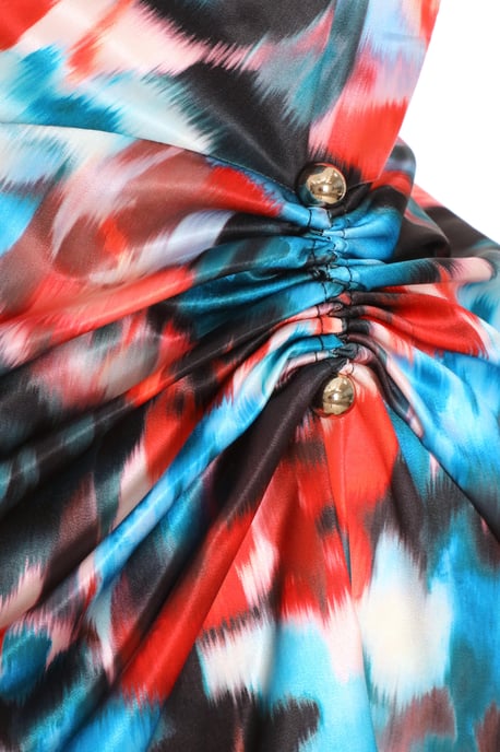 Multicoloured Satin Smudge Print Wrap Midi Dress
