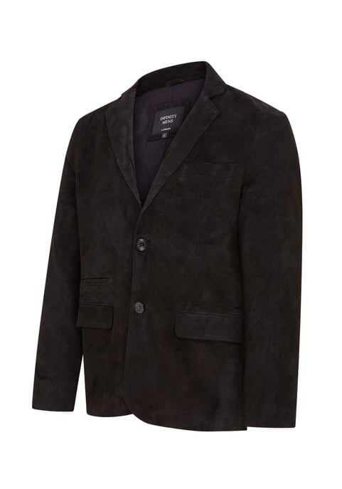 Mens Black Slim Goat Suede Italian Blazer Jacket-Somero