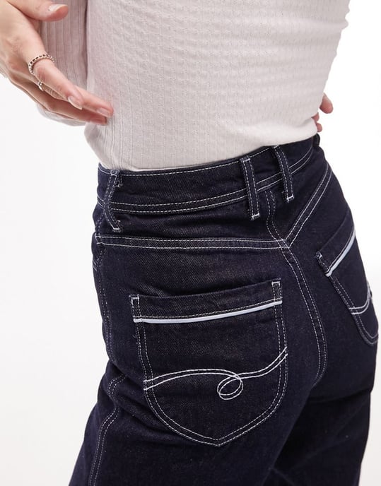 WS Topshop retro straight Kort jeans in indigo-Blue