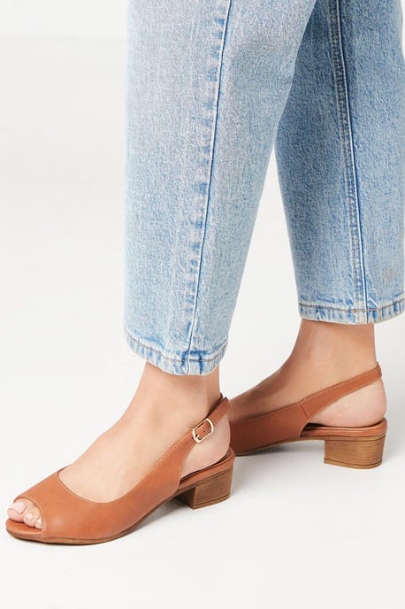 Cassie Peeptoe Slingback Low Block Heeled Sandals