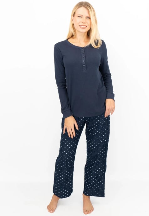 GAP Womens Pyjama Flannel Sleep Set in Navy Polka Dot - Image 1