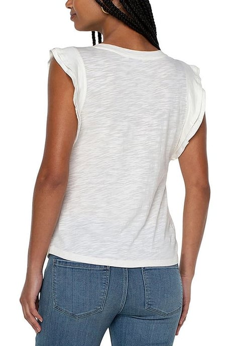 Double Layer Flutter Sleeve Slub Knit To Vintage White