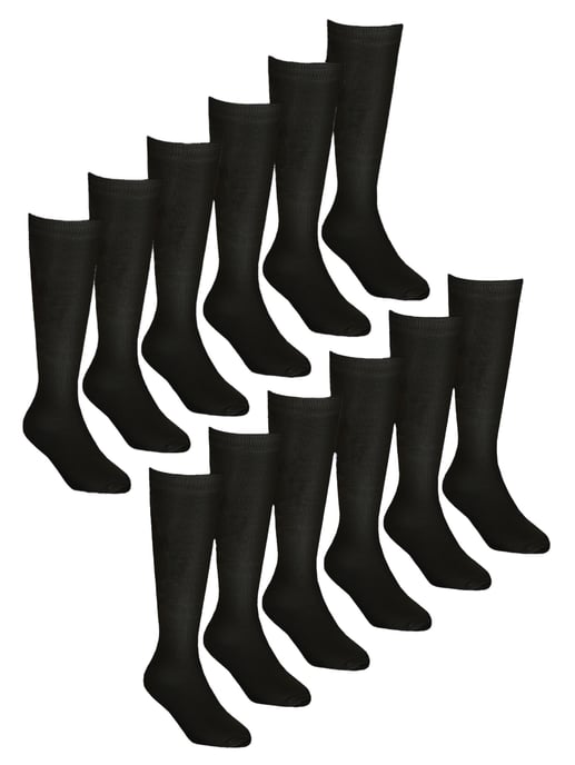 12 Pair Multipack Girls Knee High Bamboo Socks | Long School Kids Socks - Black - Image 1