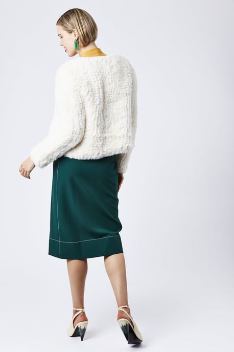 Hand Knitted V-Neck Faux Fur Coat