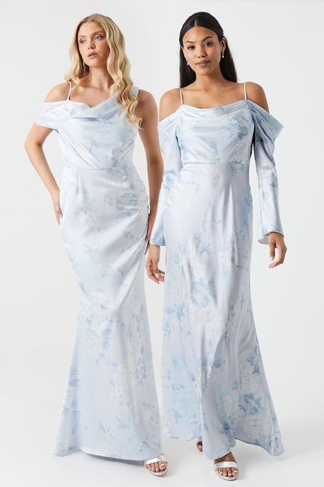 Printed Long Sleeve Cowl Bridesmaids Dress