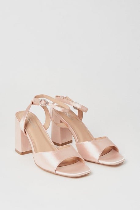 Truly Satin Diamante Buckle High Block Heel Sandal