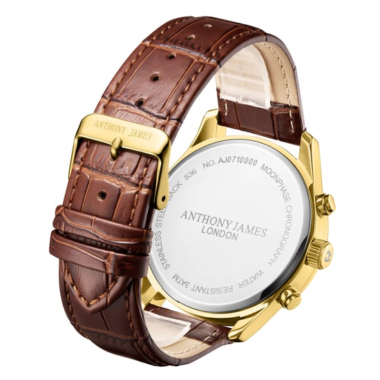 Hand Assembled Anthony James Moonphase Chronograph Gold Blue