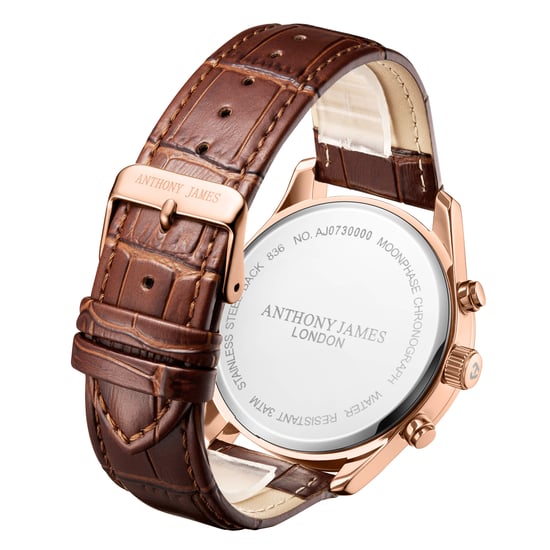 Hand Assembled Anthony James Moonphase Chronograph Rose Black