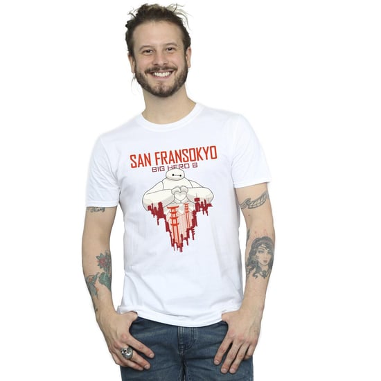 Disney Mens Big Hero 6 Baymax San Fransokyo Heart T-Shirt (White)