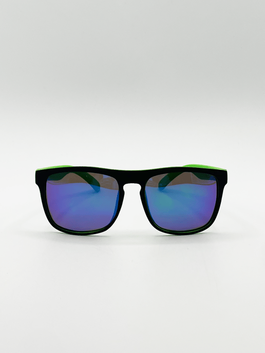 Matte Wayfarer Sunglasses with Case - Polarised With Blue Mirrored Lens - Image 1