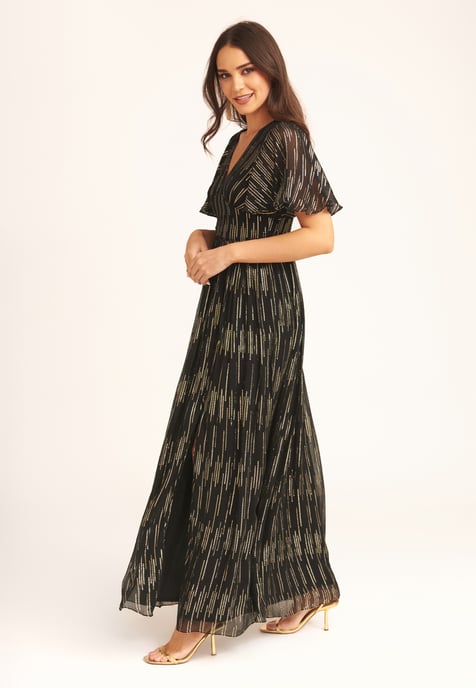 Stripe Foil Angel Sleeves Maxi Dress - Image 3