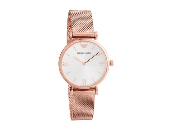 Emporio Armani AR1956 Rose Gold Plated Silver Dial Mesh Bracelet - Image 1