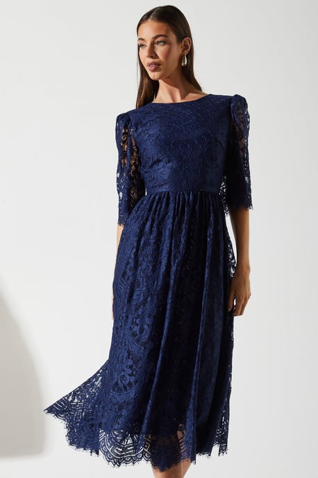 Lace Short Sleeve Midi Dress